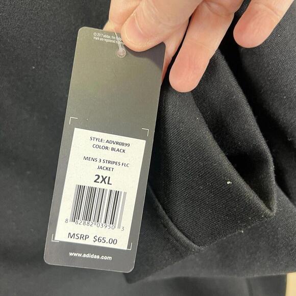 Adidas Track Top Men’s 2XL Three Stripe Fleece Long Sleeve Full‎ Zip Hoodie NWT - Picture 5 of 6